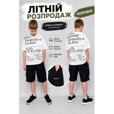 Літній костюм для хлопчика з принтом: футболка та шорти з плащівки, підлітковий комплект оверсайз 165