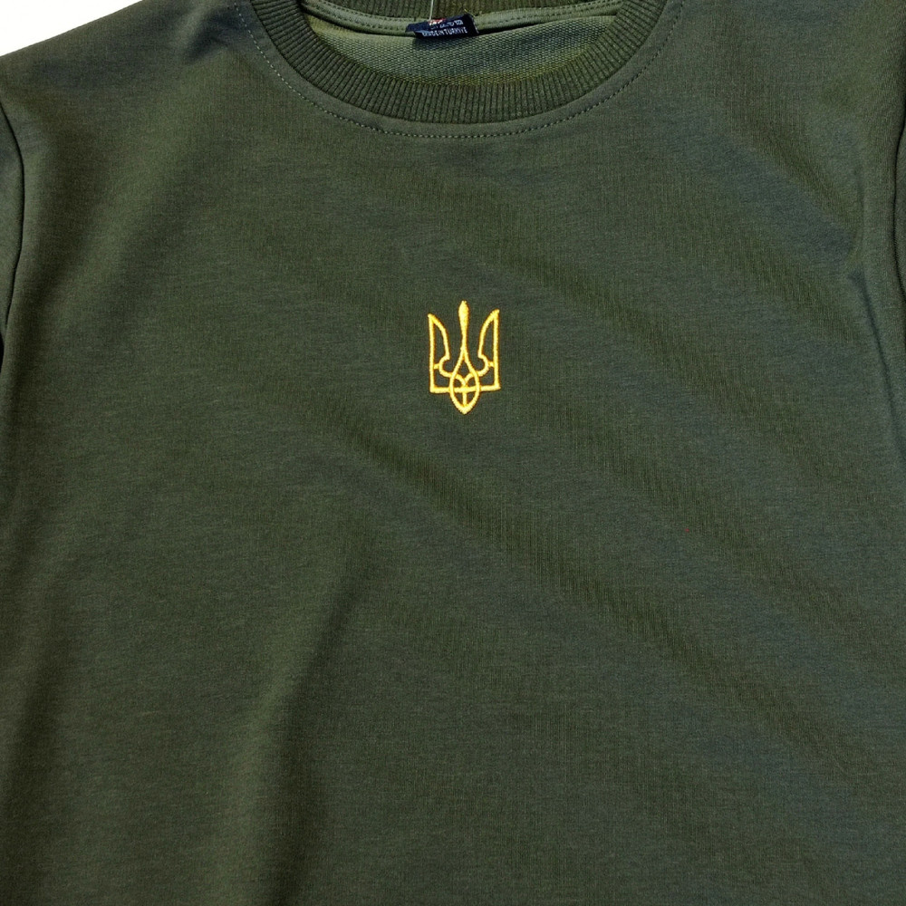 Підлітковий світшот з вишивкою "Герб України Тризуб",хакі,розмір 170 см