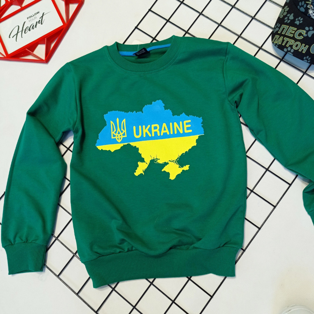 Дитячий світшот для хлопчика в патріотичному стилі, зелений розмір 134 см